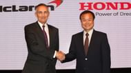 Mclaren Team Principal and Honda president Takanobu Ito sealing the engine deal for 2015